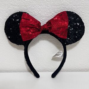 Disney Parks Minnie Mouse Red Sequin Bow Black Sequin Ears Headband